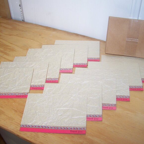 Set of 12 Handmade Champagne & Floral Pink Thank You Cards - Picture 1 of 2